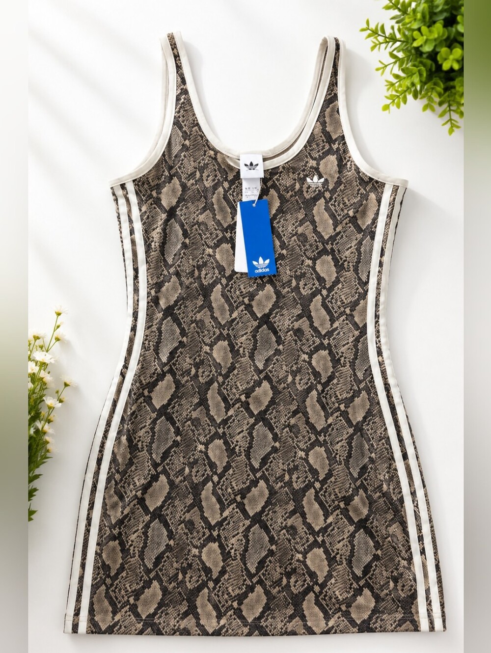adidas Taupe & Black Snake-Print Tank Dress